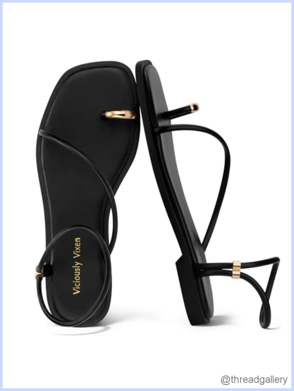 Faux Leather Flat Sandals Square Toe Ankle Strap Buckle
